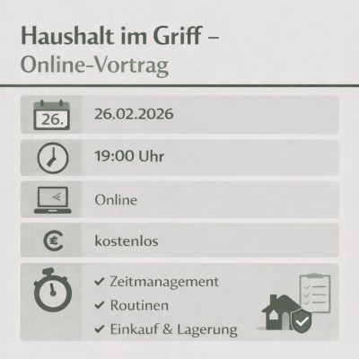 Kostenloser Online-Vortrag „Haushalt im Griff“ am 26. Februar